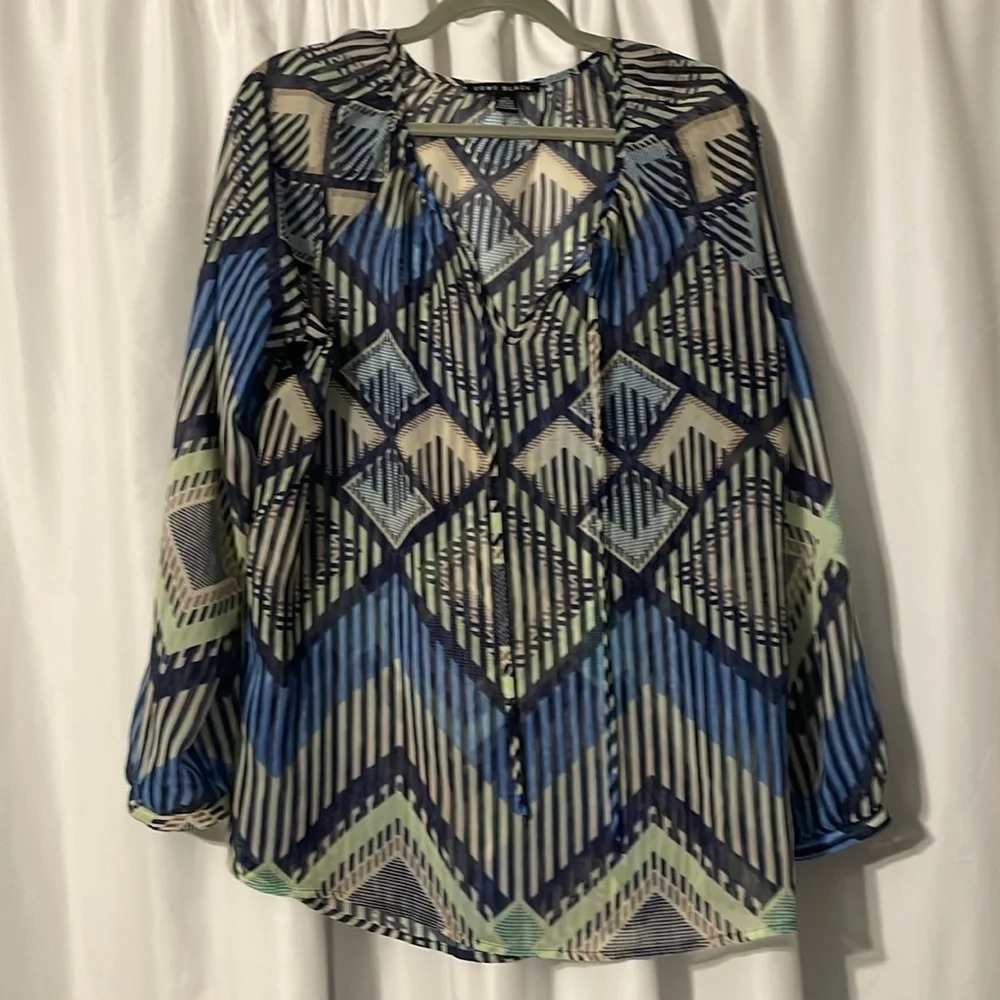 Sheer womens top great design navy royal blue muted neon green draw string large